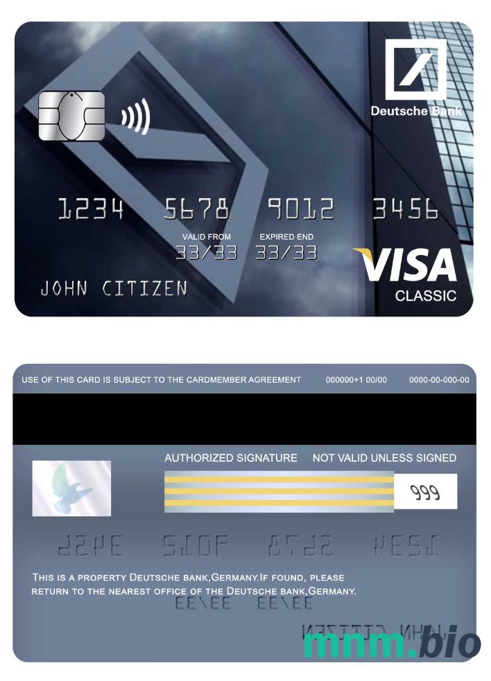 Germany Deutsche bank visa klasyczny karta przykład w formacie PSD